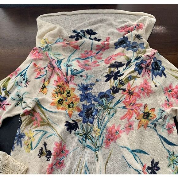 Knitted & Knotted Fleur des Champs Anthropologie FLORAL OPEN Cardigan SWEATER sz - Picture 7 of 10